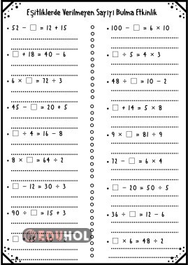 Eşitliklerde verilmeyen sayıyı bulma