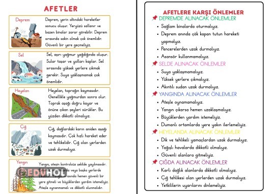 AFETLER VE AFETLERE KARŞI ÖNLEMLER DEFTER NOTU DEFTERE YAPIŞTIRMA