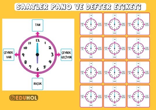 MATEMATİK SAATLER PANO VE DEFTER ETİKETİ