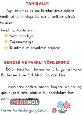 Hayat Bilgisi 1. ünite özetler