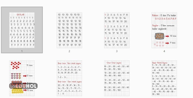 Matematik sayılar, ritmik sayma onluk birlik Defter çalışması