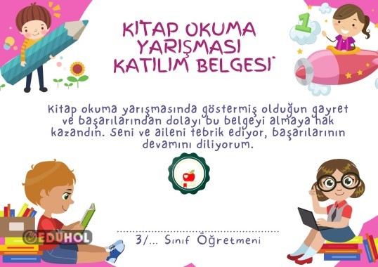 KİTAP OKUMA YARIŞMASI KATILIM BELGESİ