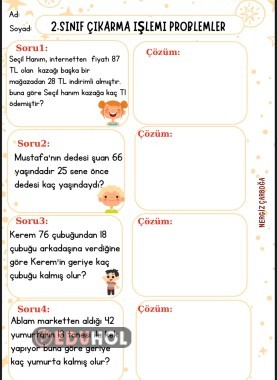 Matematik Çıkarma İşlemi Problemleri