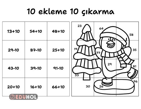 Bir sayıya 10 ekleme 10 çıkarma kış temalı yapboz - 7