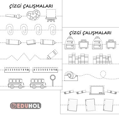 Çizgi çalışmaları (okul eşyaları temalı)