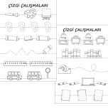 Çizgi çalışmaları (okul eşyaları temalı)