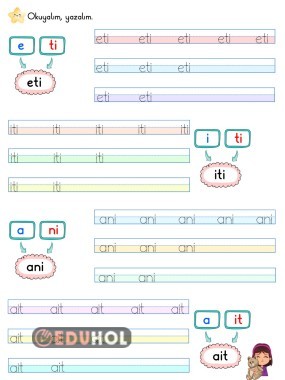1. Sınıf eti, ani, ait, iti hece yazma okuma