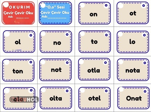 1. Sınıf O sesi çevir oku kartları