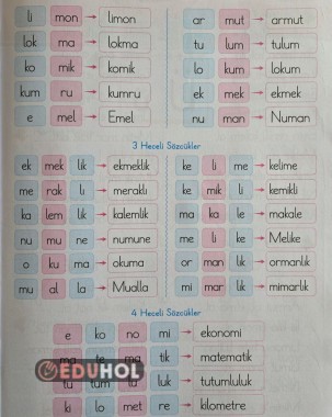 Mm sesi üç ve dört heceli kelimeler