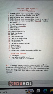 4. sınıf ihtiyaç listesi
