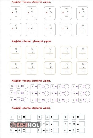 anaokulu için toplama ve çıkarma çalışma sayfaları