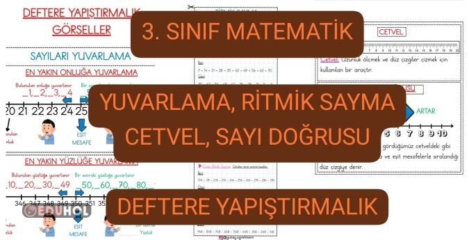 DEFTERE YAPIŞTIRMALIK(Yuvarlama, RitmikSayma, Cetvel, SayıDoğrusu)