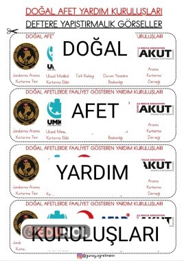 Doğal Afet YARDIM KURULUŞLARI(Deftere YAPIŞTIRMALIK)