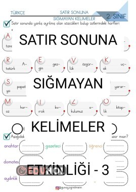 Satır Sonuna Sığmayan Kelimeler Etkinliği-3
