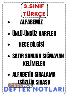 Türkçe Defter Notları(Alfabe,Ünlü-Ünsüz Harf, Satır Sonu,hece B, Sözlük Sırası)