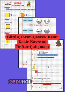 Bütün,Yarım,Çeyrek Kesir / Kesir Kavramı Defter Çalışması