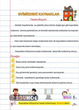 Evimizdeki Kaynaklar 'Tasarrufluyum' Defter Çalışması