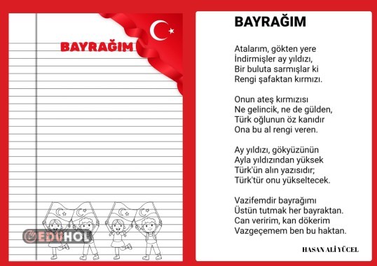 İlk Dersimiz: BAYRAK SEVGİSİ şiiri ve yazı sayfası