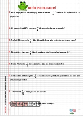 Kesir Problemleri Defter Çalışması