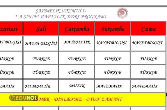 1-A SINIFI HAFTALIK DERS PROGRAMI