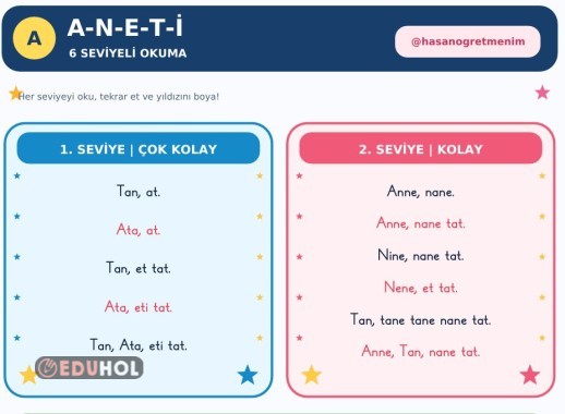 A-N-E-T-İ 6 SEVİYELİ OKUMA