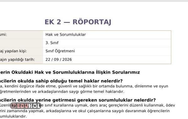 Öğrencilerin Okuldaki Hak ve Sorumluluklarına İlişkin Sorularımız
