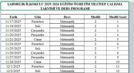 2025-2026 EĞİTİM-ÖĞRETİM YILI İYEP ÇALIŞMA TAKVİMİ VE DERS PROGRAMI