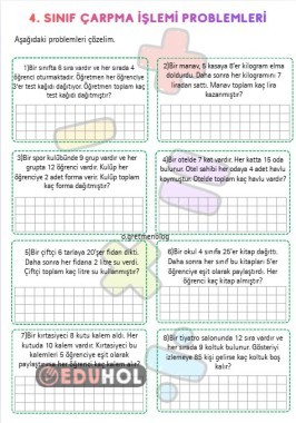 4.sınıf Çarpma İşlemi Problemleri