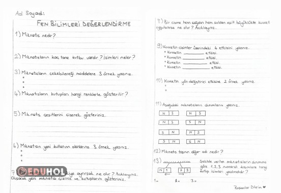 4.sınıf FEN BİLİMLERİ DEĞERLENDİRME SINAVI