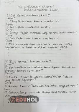 4.sınıf MİLLİ MÜCADELE DEĞERLENDİRME SINAVI