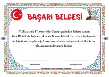 12 Mart İstiklal Marşı Başarı Belgesi