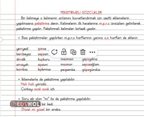 Pekiştirmeli Sözcükler Defter Notu