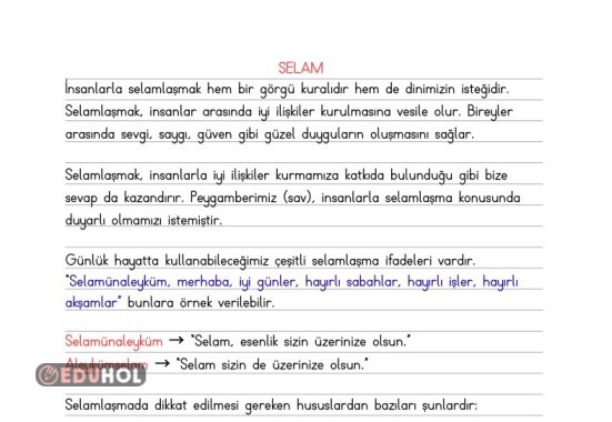 Selam - Din Kültürü defter notu