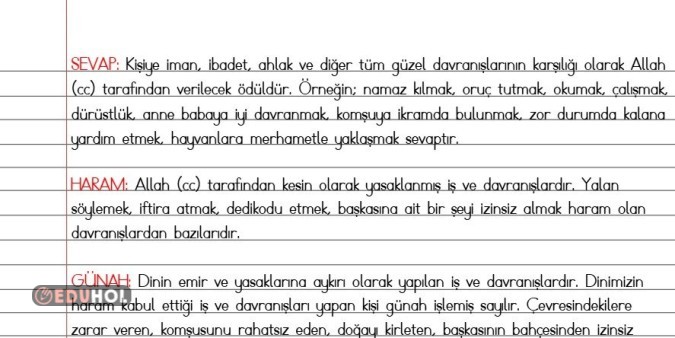 Sevap - Günah - Haram - Helal / Din Kültürü Defter Notu