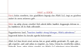Din Kültürü - Hamt ve Şükür defter notu