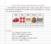 Varlıkların Özelliklerini Belirten Kelimeler Defter Notu