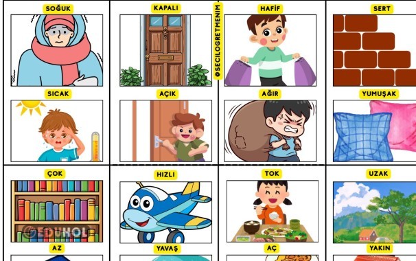 Deftere Yapıştırmak için Zıt Anlamlı Kelimler Görsel Çalışması (3)