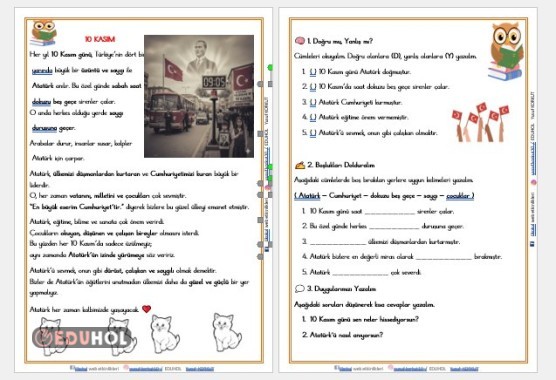10 KASIM OKUMA ANLAMA METNİ VE DEĞERLENDİRME ETKİNLİĞİ