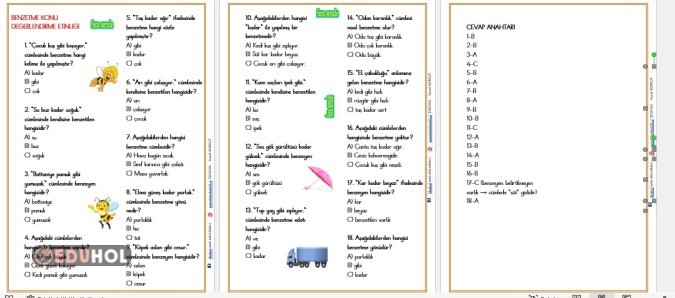 2. SINIF BENZETME  KONU DEĞERLENDİRME ETKİNLİĞİ
