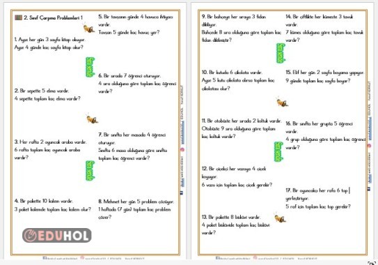 2. SINIF ÇARPMA İŞLEMİ PROBLEMLERİ 1