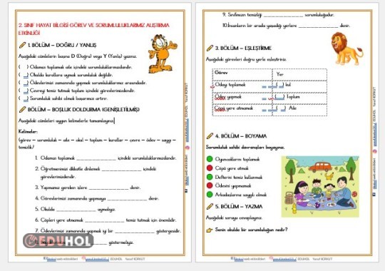 2. SINIF HAYAT BİLGİSİ GÖREV VE SORUMLULUKLARIMIZ ALIŞTIRMA ETKİNLİĞİ