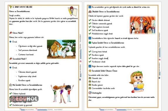 2. SINIF HAYAT BİLGİSİ GÖREV VE SORUMLULUKLARIMIZ DERS NOTU