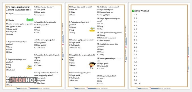 2. SINIF HAYAT BİLGİSİ TARİHİ VE DOĞAL GÜZELLİKLERİMİZ TESTİ 1