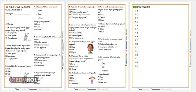 2. SINIF HAYAT BİLGİSİ TARİHİ VE DOĞAL GÜZELLİKLERİMİZ TESTİ 2