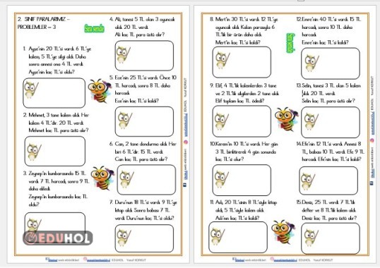 2. SINIF MATEMATİK PARALARIMIZ PROBLEMLER 3 ( ZOR SORULAR)