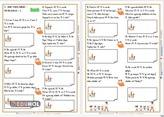 2. SINIF MATEMATİK PARALARIMIZ PROBLEMLER 4 ( YENİ NESİL SORULAR)