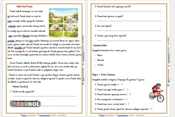 2. SINIF 'MİNİK KEDİ PAMUK' OKUMA ANLAMA VE DEĞERLENDİRME ETKİNLİĞİ