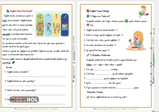 2. SINIF ''SAĞLIKLI OLMAK NE DEMEK'' OKUMA ANLAMA  METNİ VE DEĞERLENDİRME  ETKİNLİĞİ