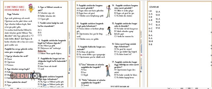 2.  SINIF TÜRKÇE SÜREÇ DEĞERLENDİRME TESTİ 4