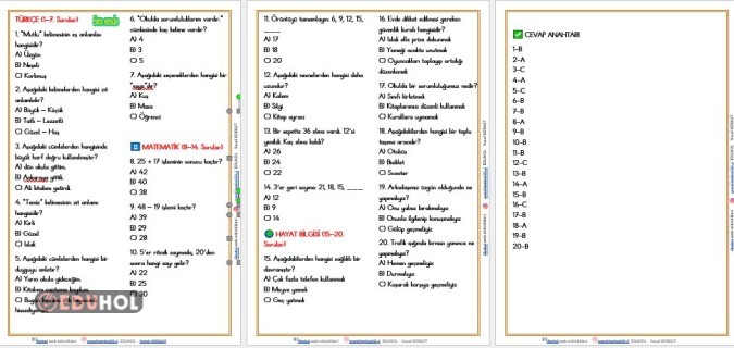 2. SINIF  TÜM DERSLER TESTİ